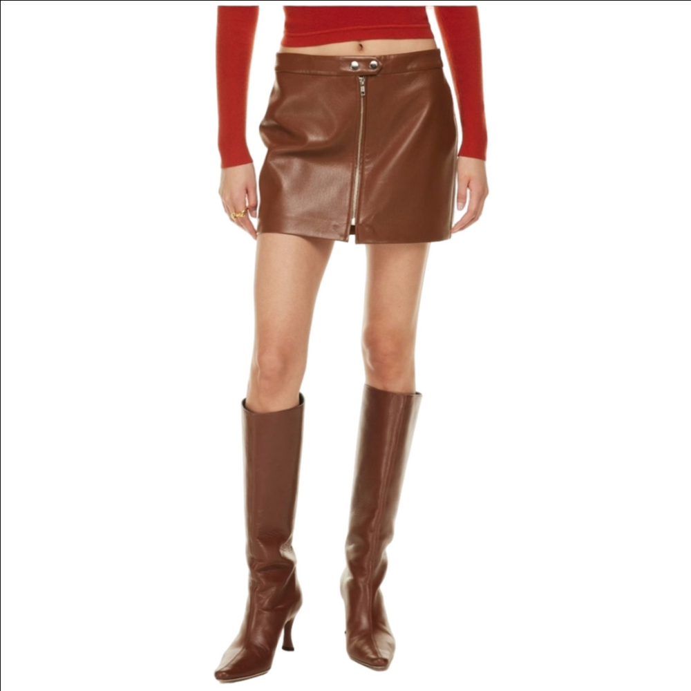ARITZIA WILFRED Rekindle brown buttery soft faux leather mini skirt